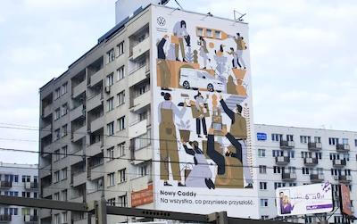 Volkswagen Caddy 5 - niecodzienny mural w centrum Warszawy - galeria