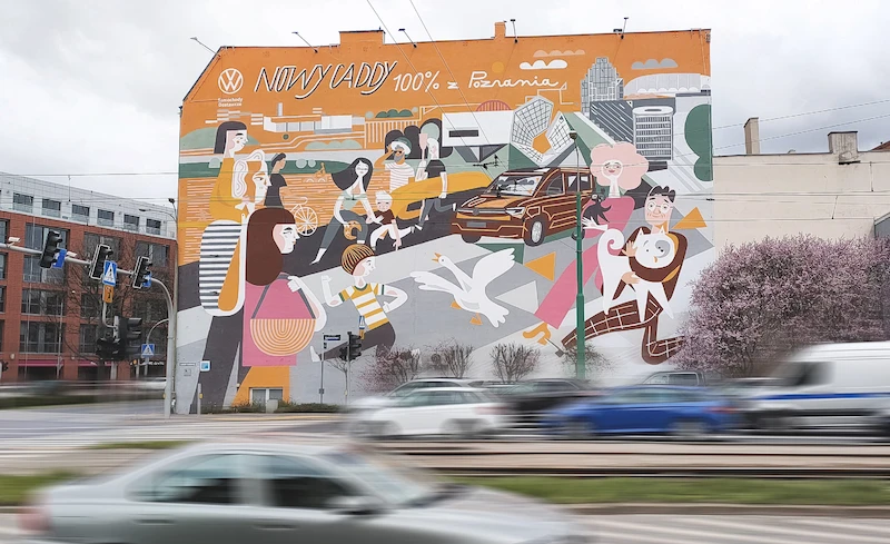 Nowy Volkswagen Caddy, Poznań i inspirujący sposób komunikacji - w centrum Poznania powstał mural marki Volkswagen Samochody Dostawcze - 1.