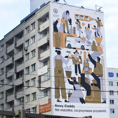 Volkswagen Caddy 5 - niecodzienny mural w centrum Warszawy