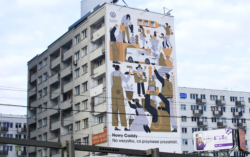 Volkswagen Caddy 5 - niecodzienny mural w centrum Warszawy - 1.