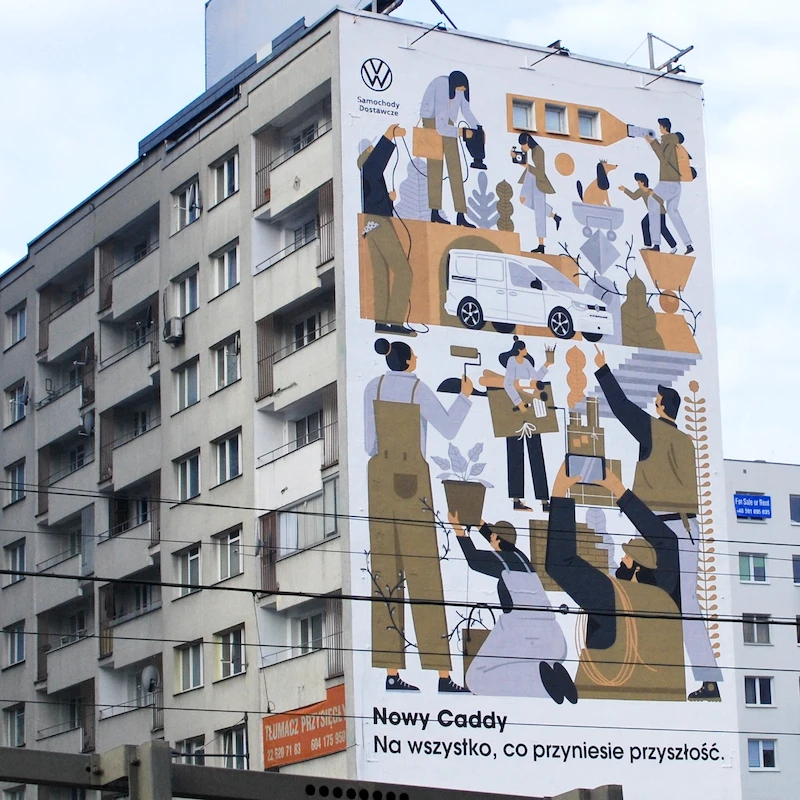Volkswagen Caddy 5 - niecodzienny mural w centrum Warszawy - 15.